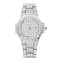 Gold full drill square waterproof calendar quartz watch for men on a light background