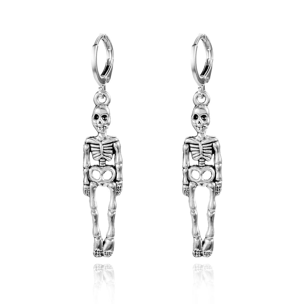 Long skull fringe earrings in electroplated alloy with pumpkin skull charm, women's dangle style, one pair