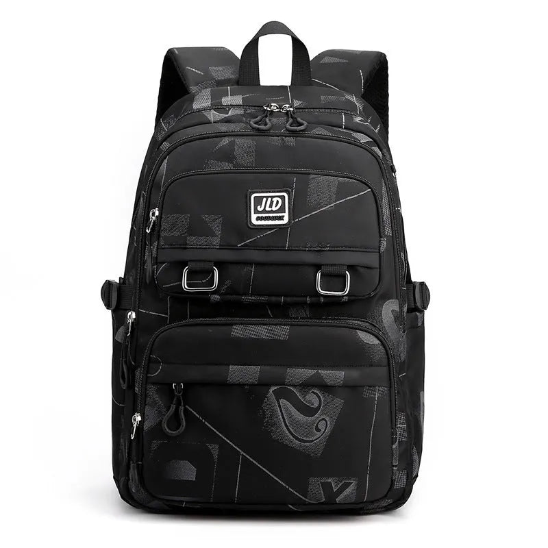 Girls large capacity nylon school backpack with anti-theft function and physiological curve back support