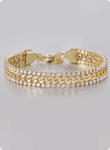 Gold-coloured titanium steel tennis bracelet with stone inlay for men and women.