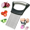 Stainless steel food slice assistant with onion holder and non-slip design