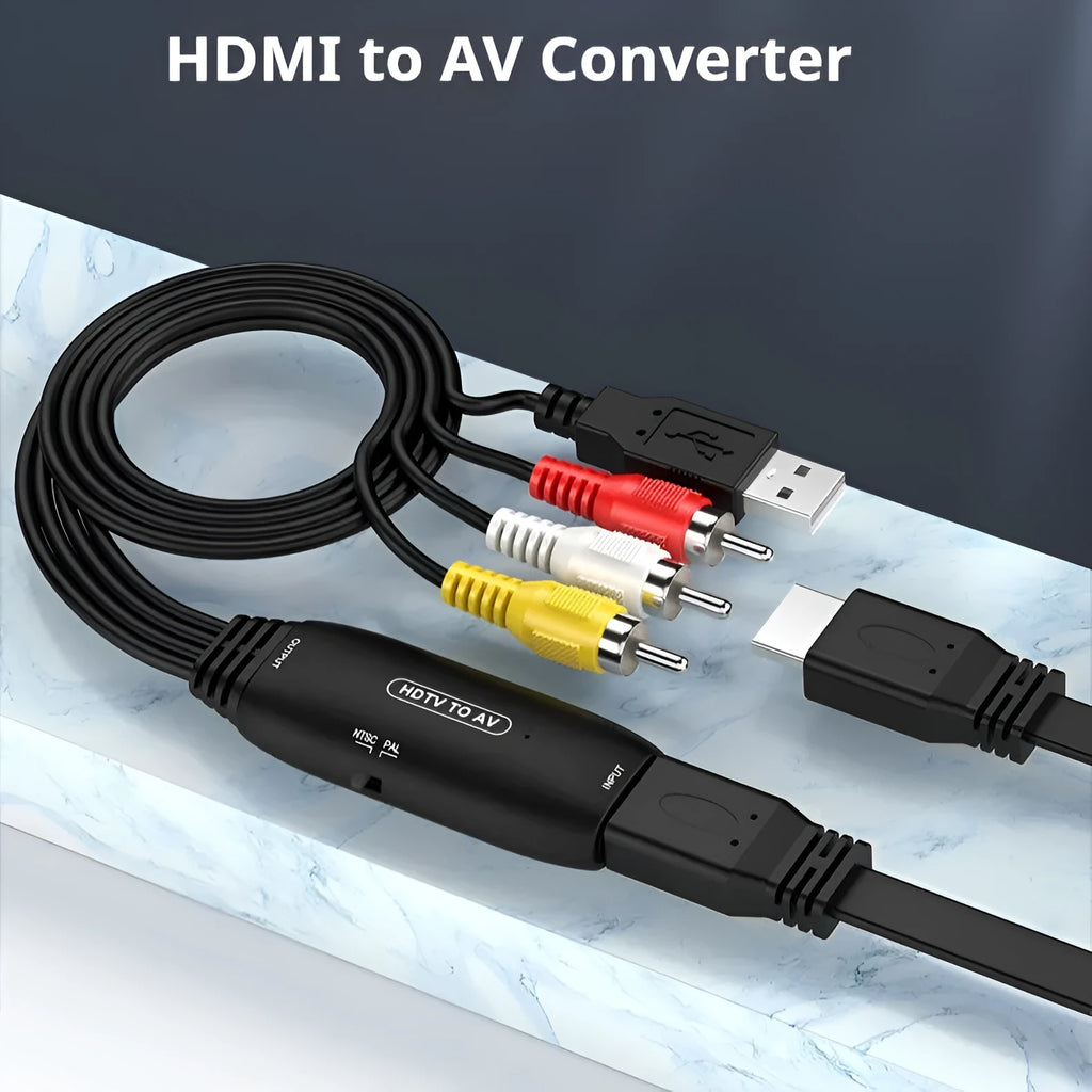 HDMI to AV converter cable with 1080p resolution support and two connector options