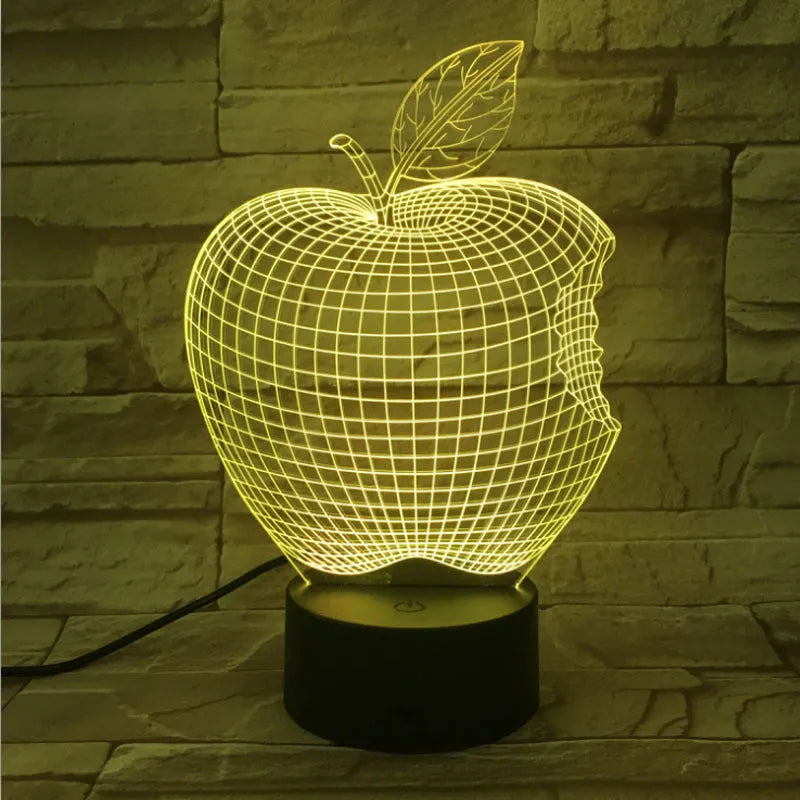 3D fruit colourful night light with touch control and acrylic shade in seven colour options