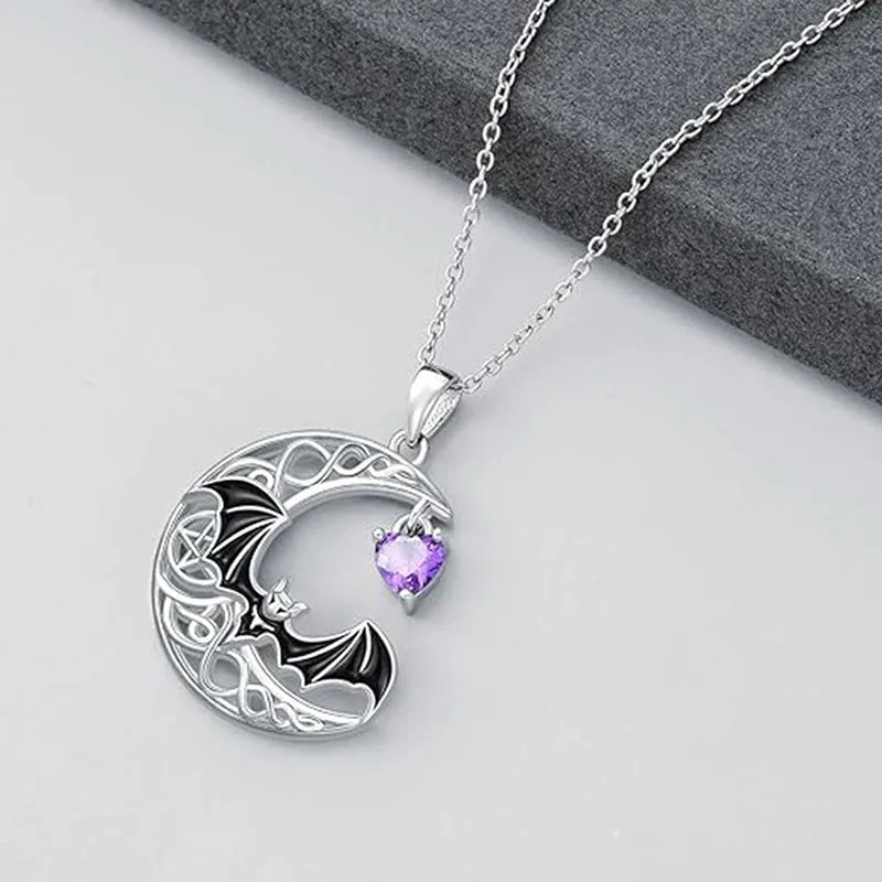 925 silver bat pendant necklace with O-shaped chain, retro gothic style, 51cm to 60cm circumference