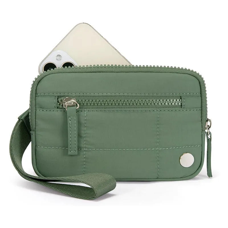 Women's waterproof quilted nylon handbag with transparent deck section in urban simplicity style