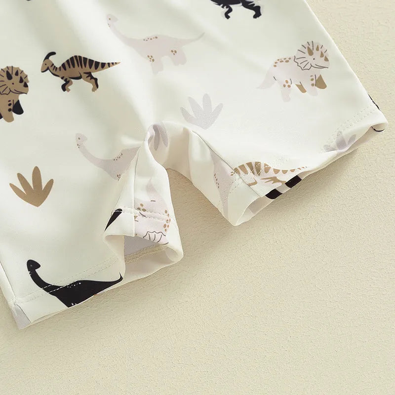 Children's coconut tree printed polyester swimsuit in peacock green and white, suitable for beach and pool