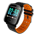 A6 smart bracelet with colour screen and silicone strap in blue, showing heart rate tracking.