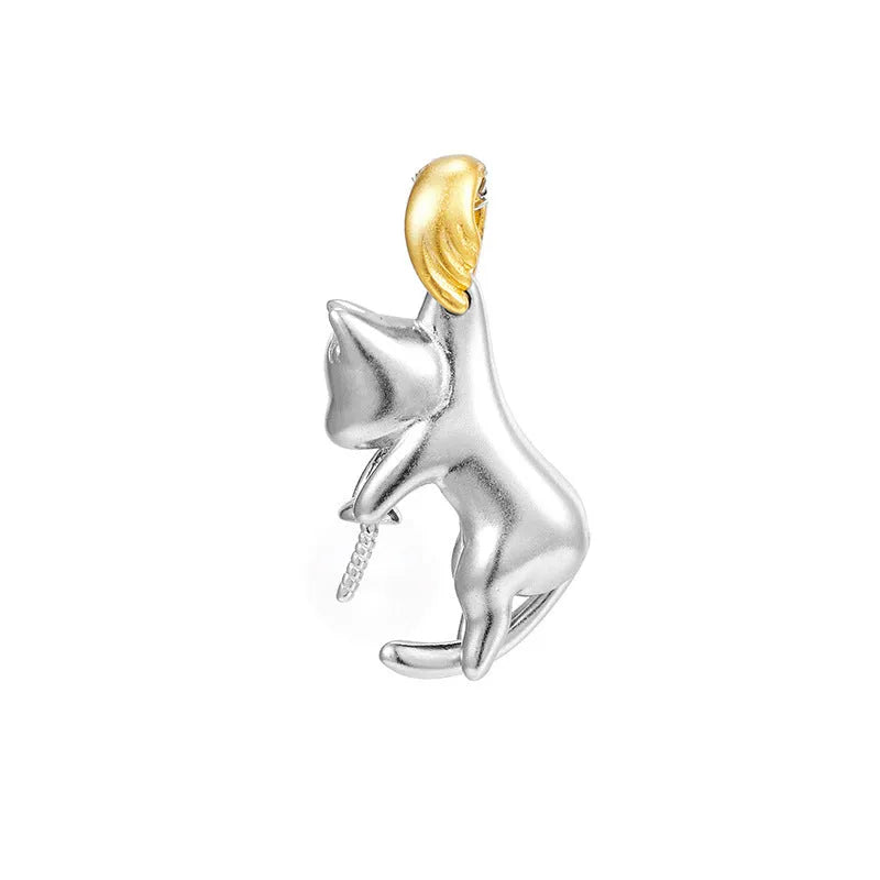 925 sterling silver clavicle chain with cat charm and electroplated finish in D3247 colour
