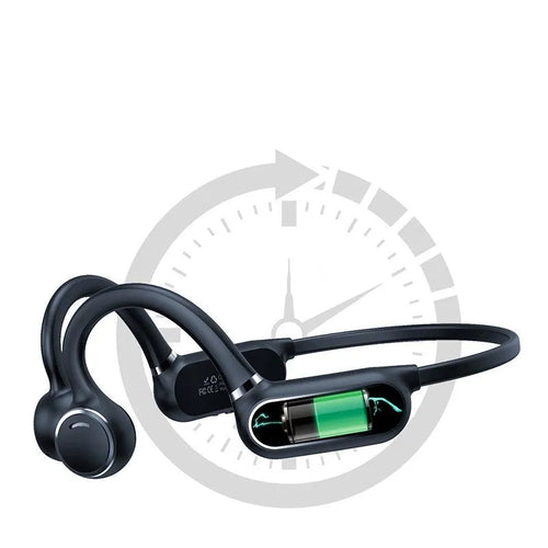 Black air conduction Bluetooth wireless earphone with an ear-hook design and touch controls on the housing.
