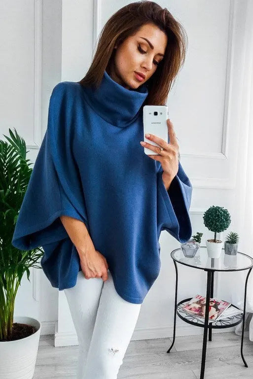 Women's elongated batwing sleeve cardigan sweatshirt in plus velvet fabric