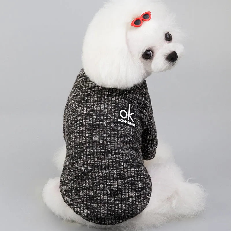 Wool pet clothing sweater for dogs and cats in British style coffee colour available in sizes S to XXL