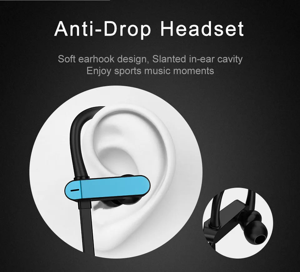 Black and blue universal ear hooks for PTM TS27 sports earbuds with adjustable design and silicone gel tips