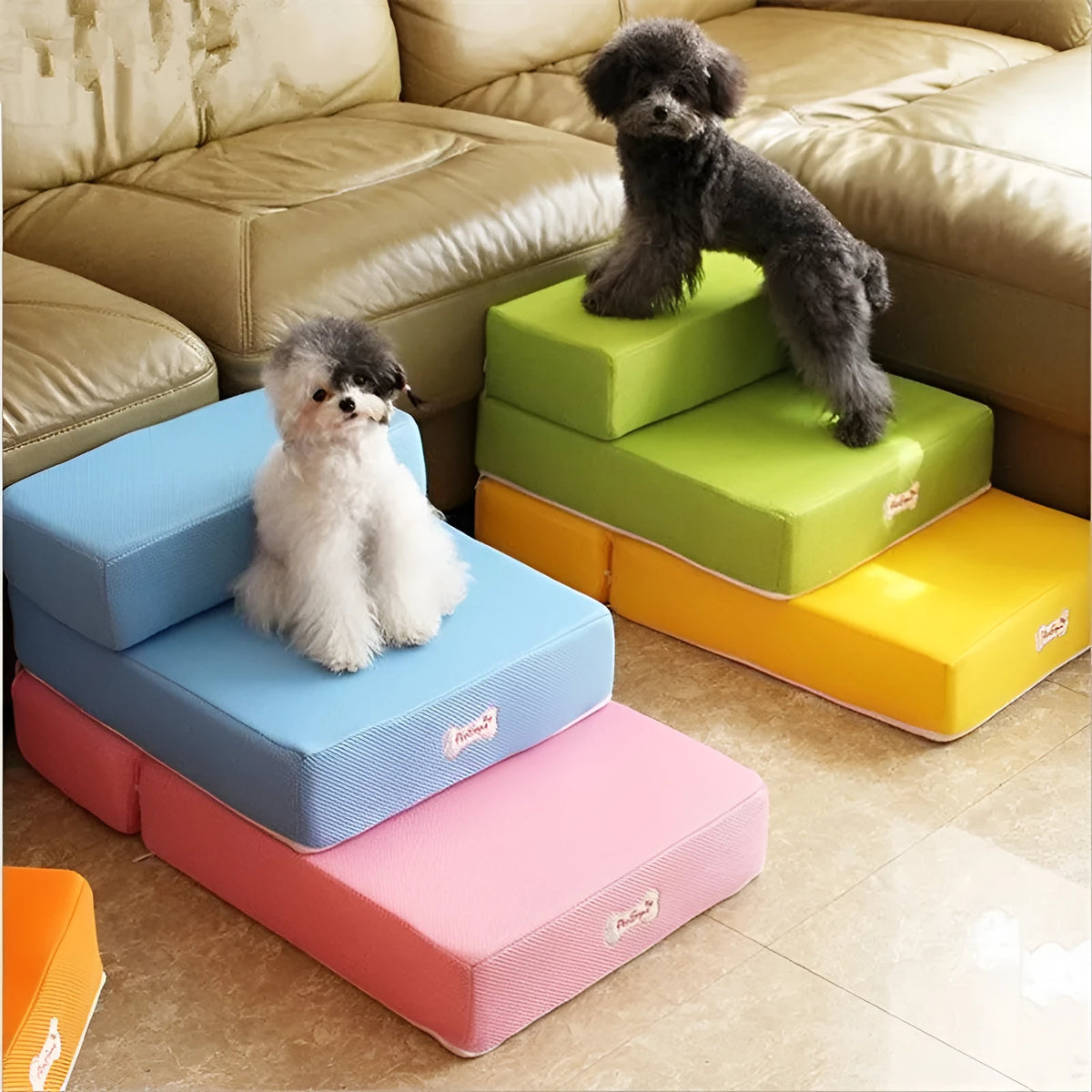 Sponge pet stairs, flat unfoldable, standard 67x40cm or small 50x30cm, 10cm single layer, 20cm stack, various colours.