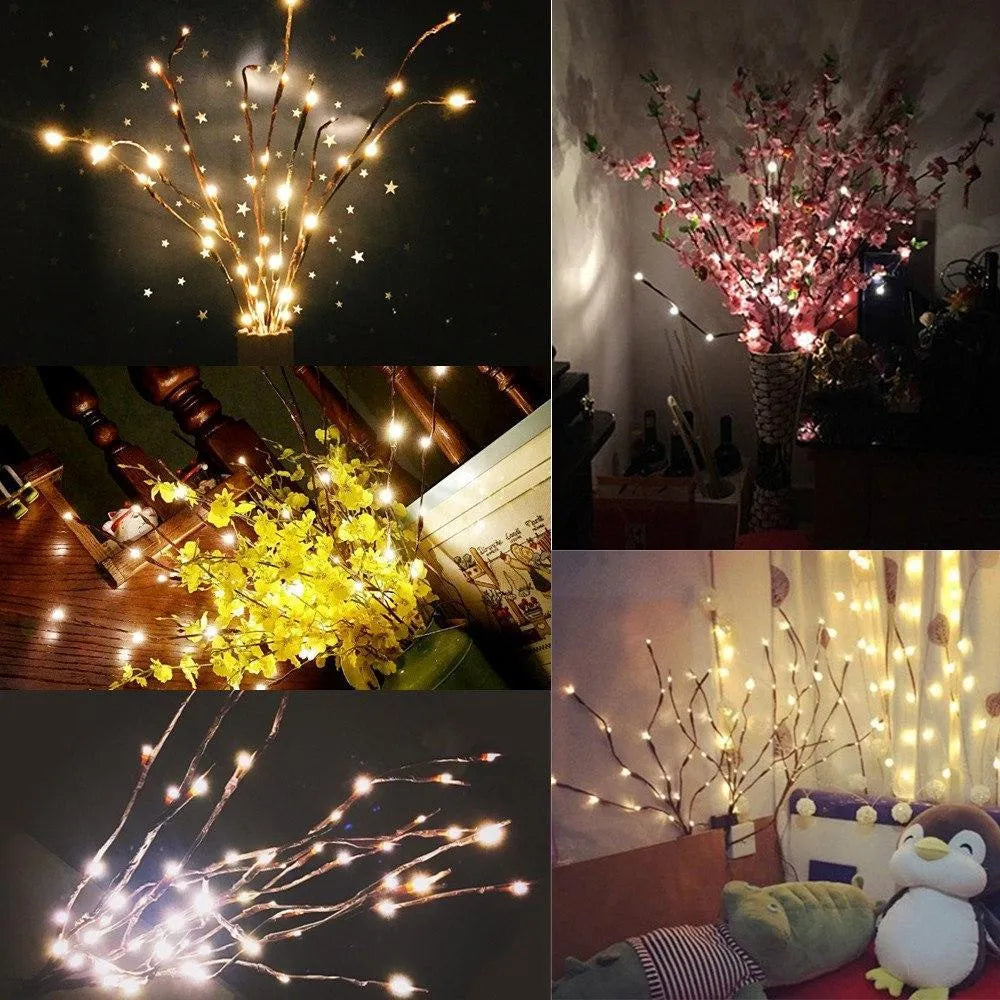 20 LED twig light string, 75cm, five branches, battery operated, for party wedding festival decoration