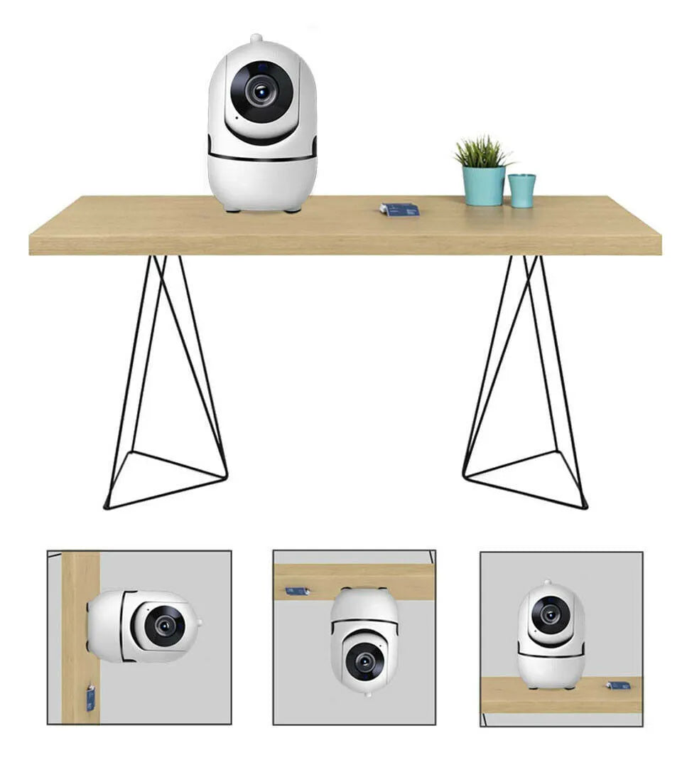 White WiFi wireless CCTV IP camera with HD 1080P night vision and 355° pan tilt for indoor home security