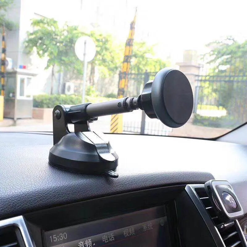 Aluminium alloy magnetic car phone holder with six neodymium magnets, 360-degree rotation and telescopic arm on dashboard