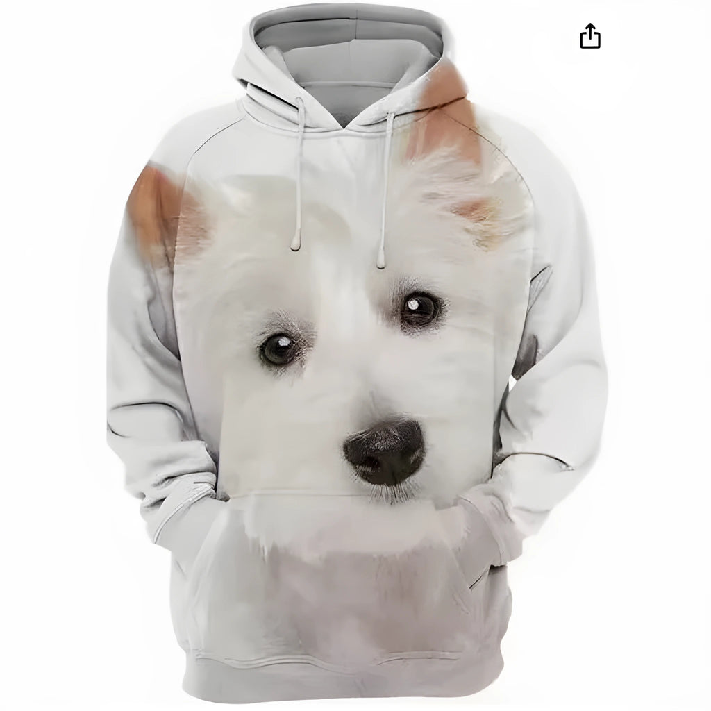 Men's hooded digital print sweatshirt loose fit polyester blend long sleeve side pocket multiple colours