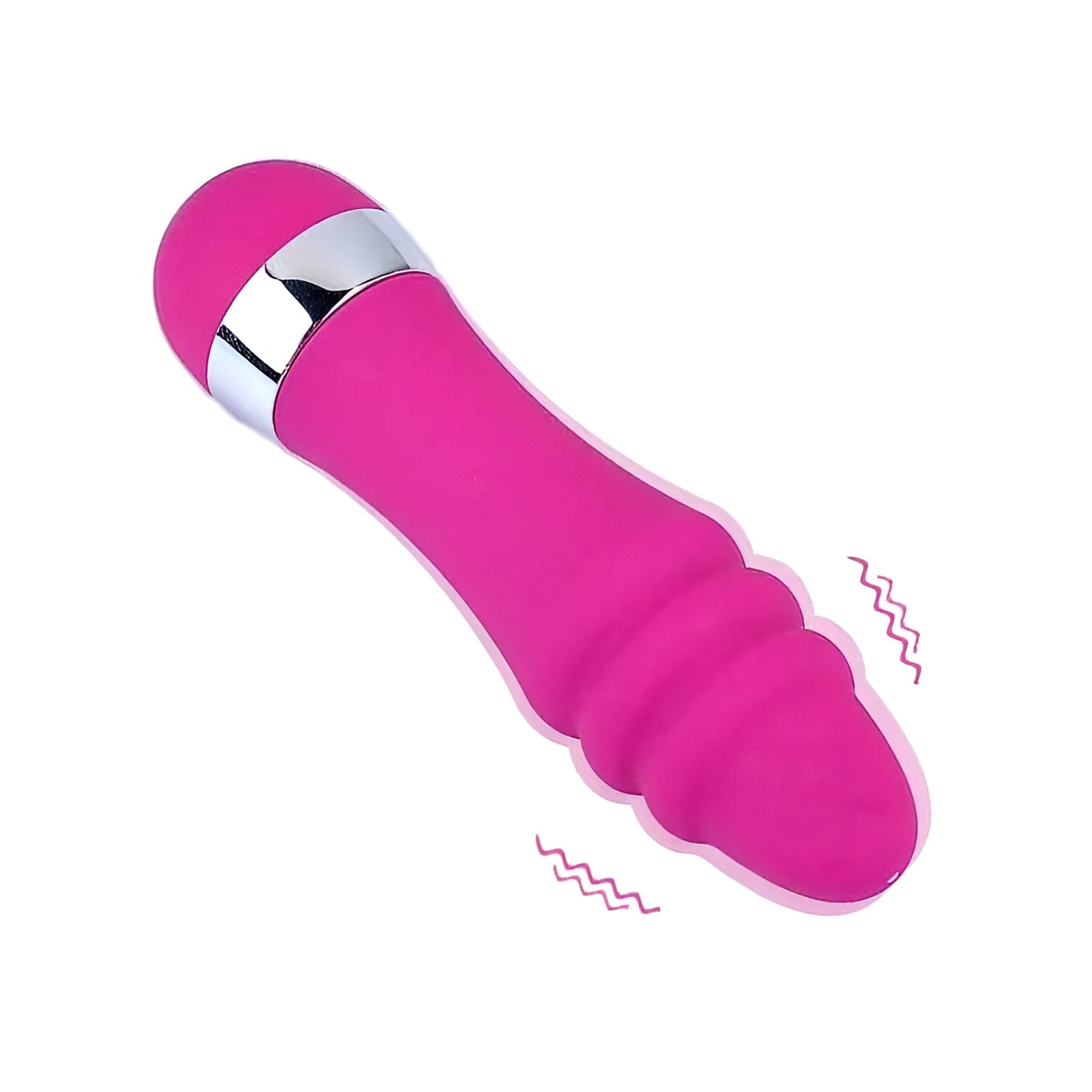Six different styles of a mini realistic dildo vibrator for women on a plain background.
