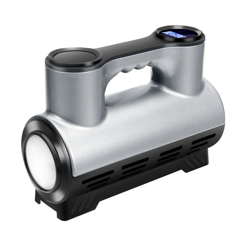 12V portable car air pump with pressure gauge and LED light on black ABS housing