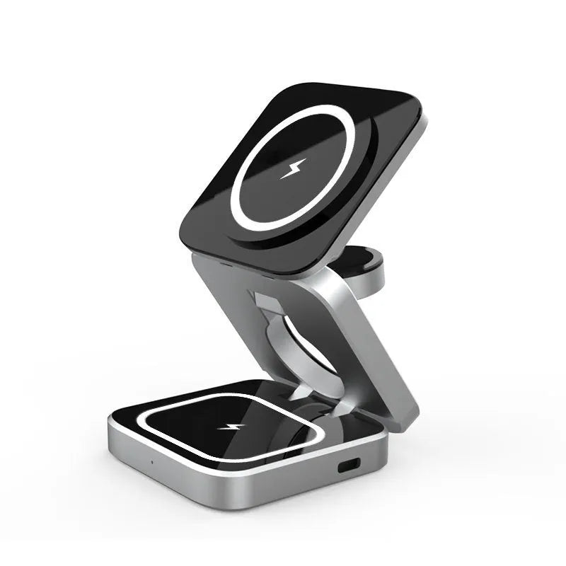 Three-in-one desktop wireless charging bracket with folding design for Apple Samsung Google devices