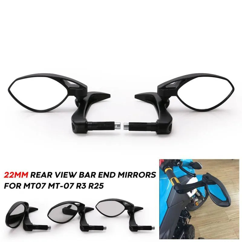 Black motorcycle hand guard with glass secondary side mirror and plastic housing