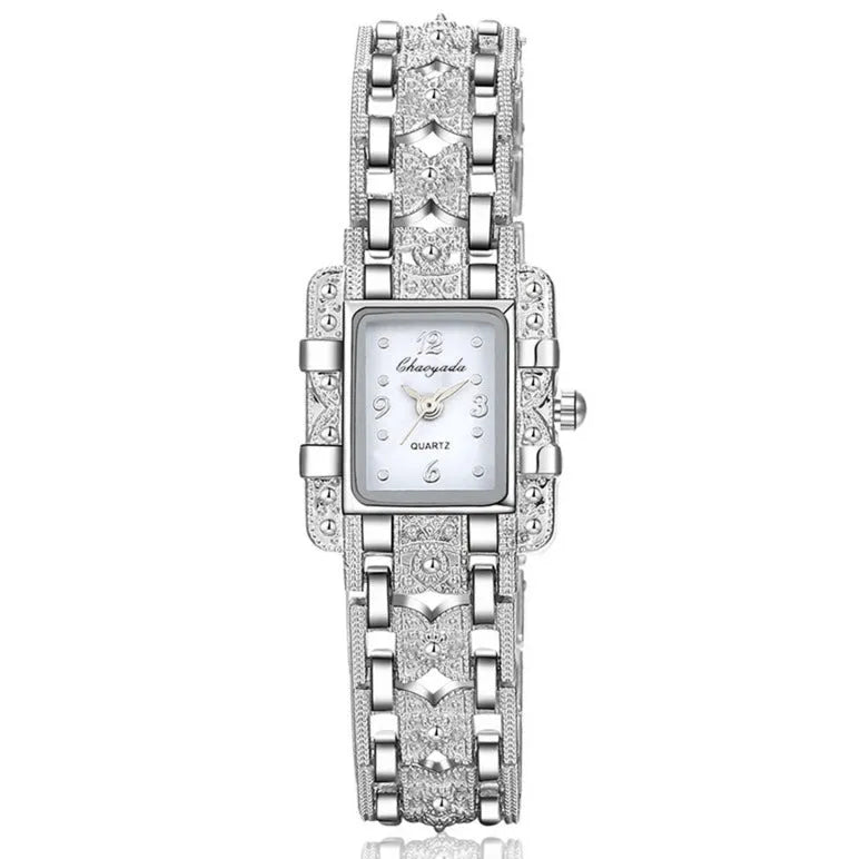 Women's square bracelet watch with white dial surface and 8mm thickness in casual style