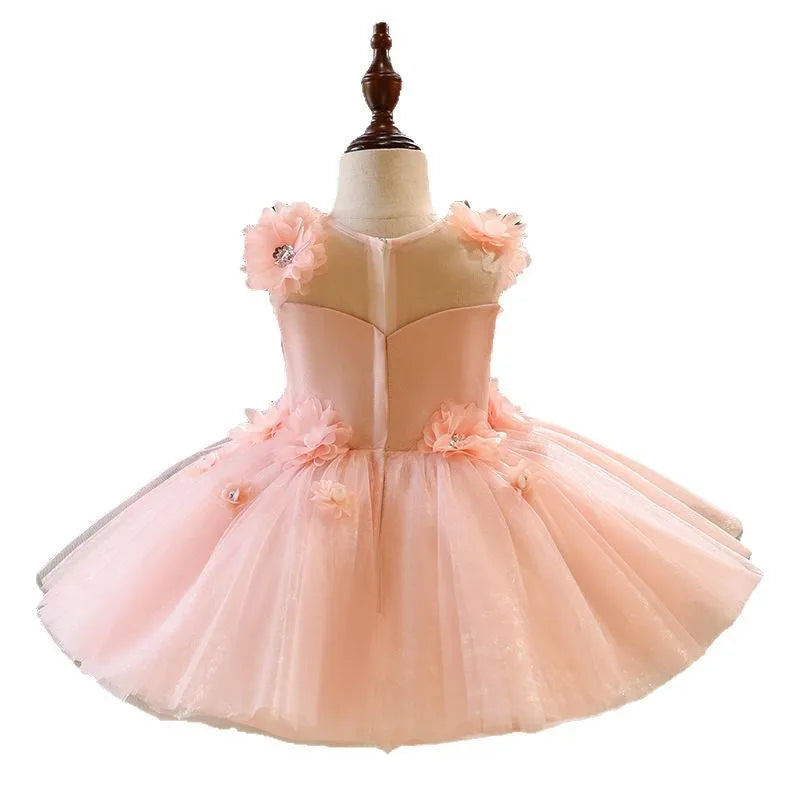 Pink polyester flower girl princess dress suitable for heights 80cm to 150cm
