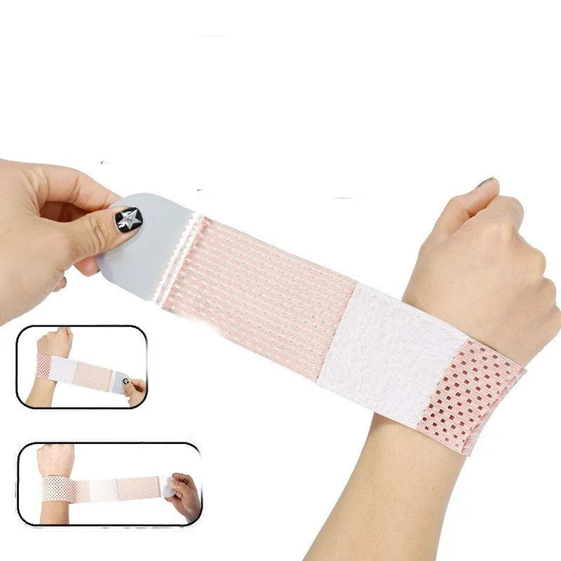 High elasticity breathable athletic wristguard for wrist support in black, grey, and pink.
