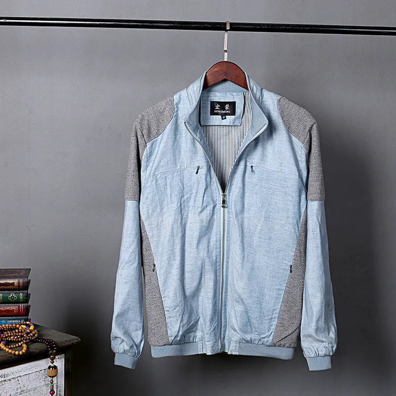 Men's thin linen cotton jacket in heather grey, available in sizes M to 6XL