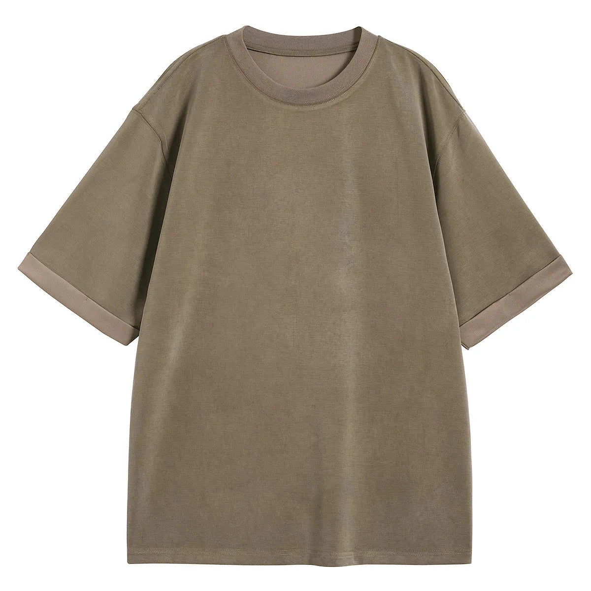 Men's drape knit T-shirt loose casual short sleeve solid colour polyester blend black