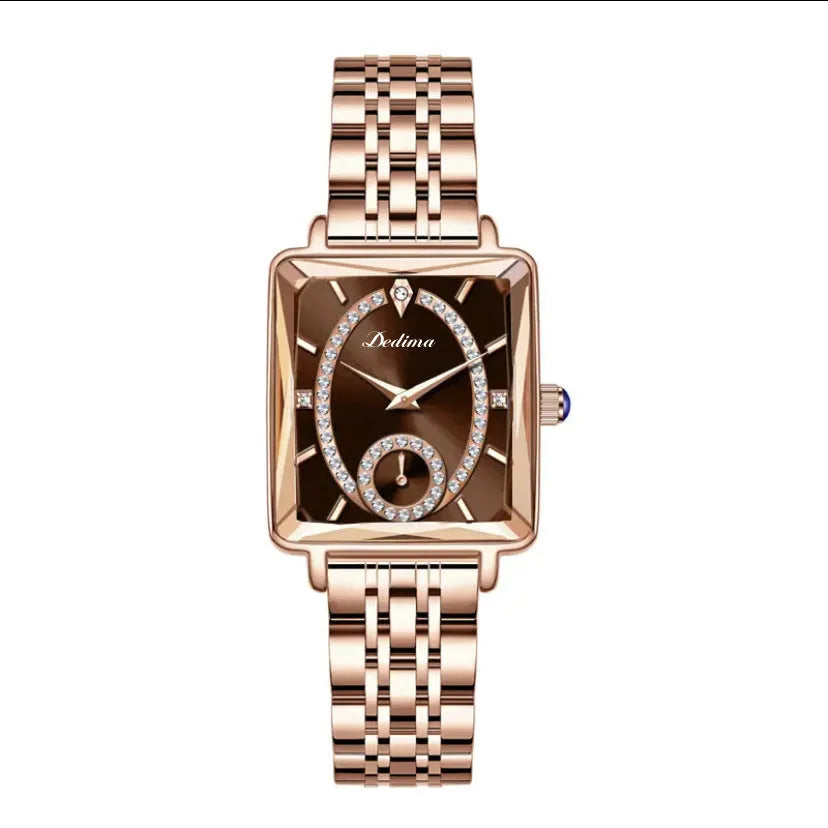 Rose gold square women's half watch with 40.5mm dial and mineral glass mirror