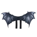 Black cloth bat wing Halloween costume for a dog or cat showing three size options.