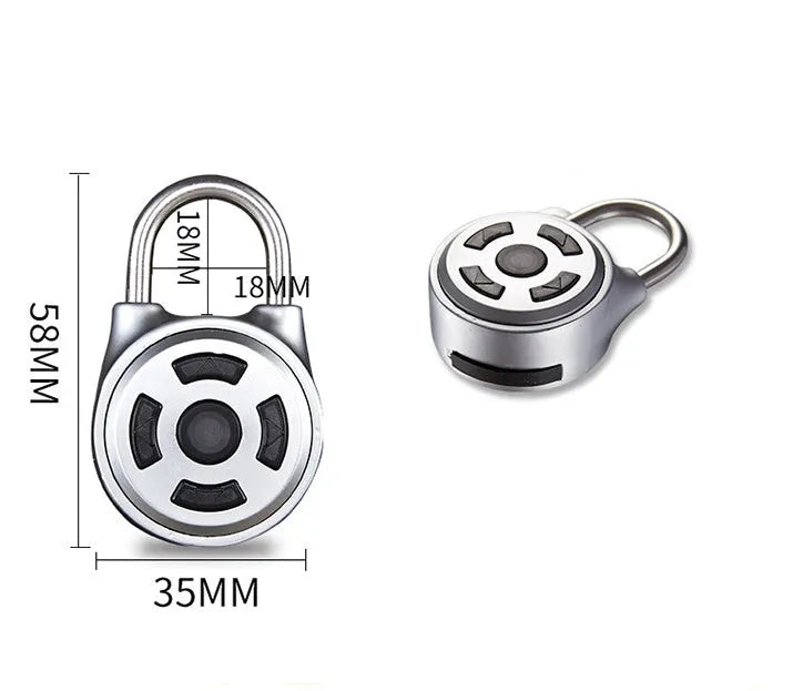 Silver smart padlock with direction button password lock and Bluetooth electronic lock feature