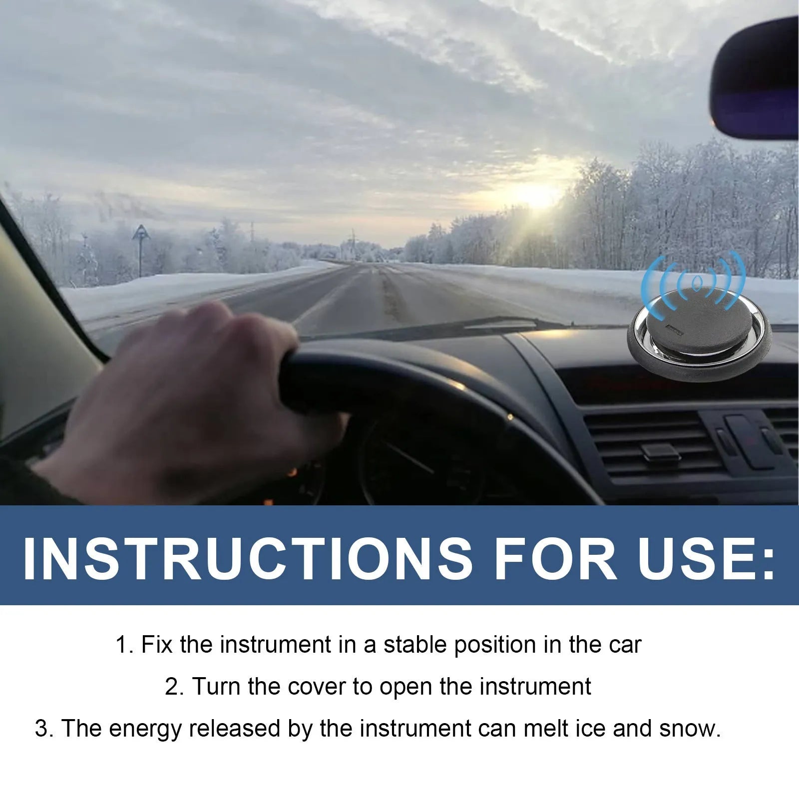 Black portable car deicing instrument measuring 7.4cm with lid for snow removal