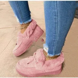 Cotton warm shoes with velvet lining in various colours, showing round toe and rubber sole
