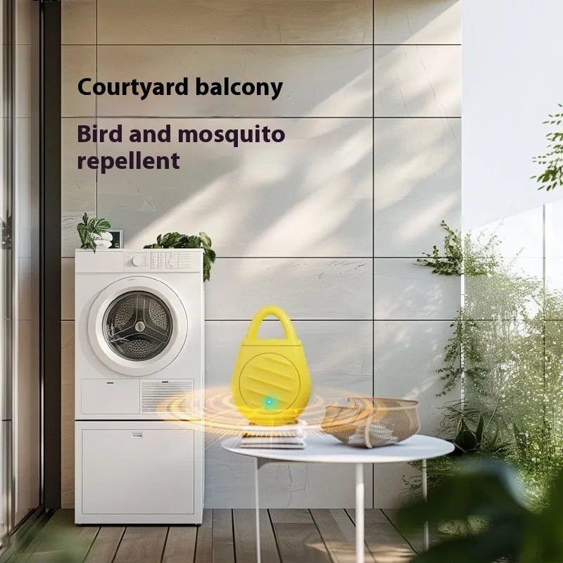 Ultrasonic bird dispeller for home balcony in black, white or yellow, with sound and sound-light modes