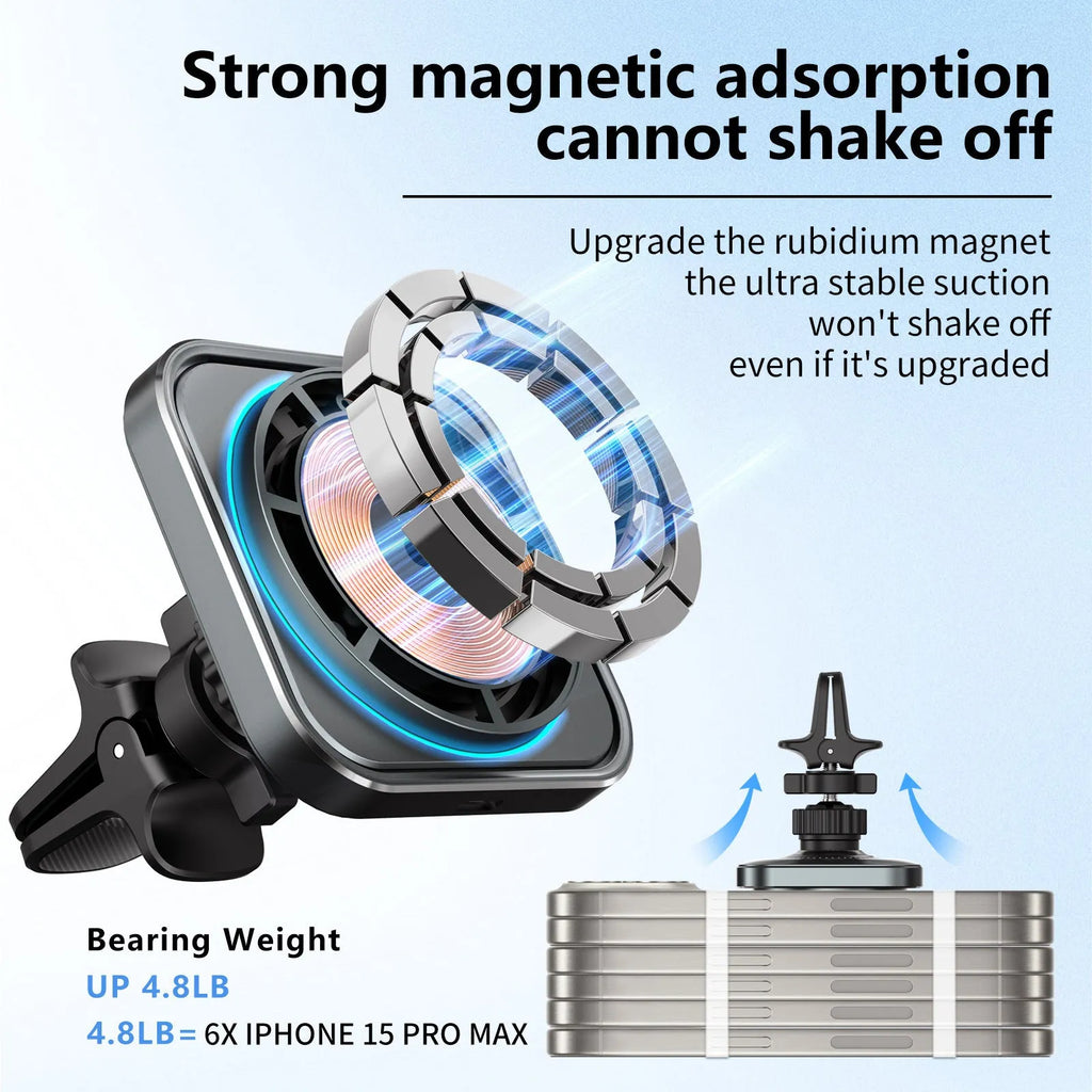 Magnetic car wireless charger holder M69 with USB output and 2A fast wireless charging for in-car phone mounting