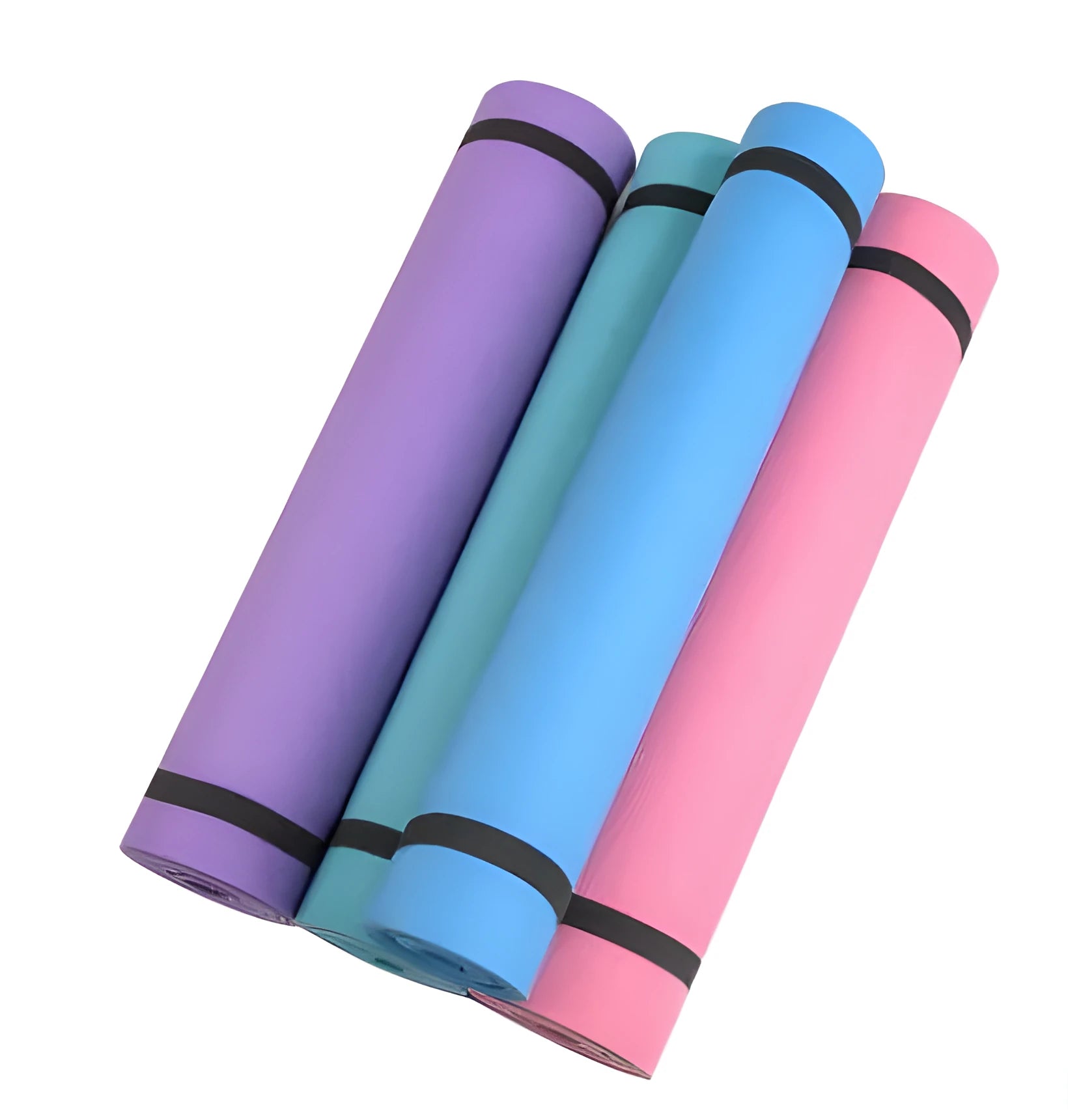 EVA yoga mat in one of six colours showing 4mm or 6mm thickness option on a floor