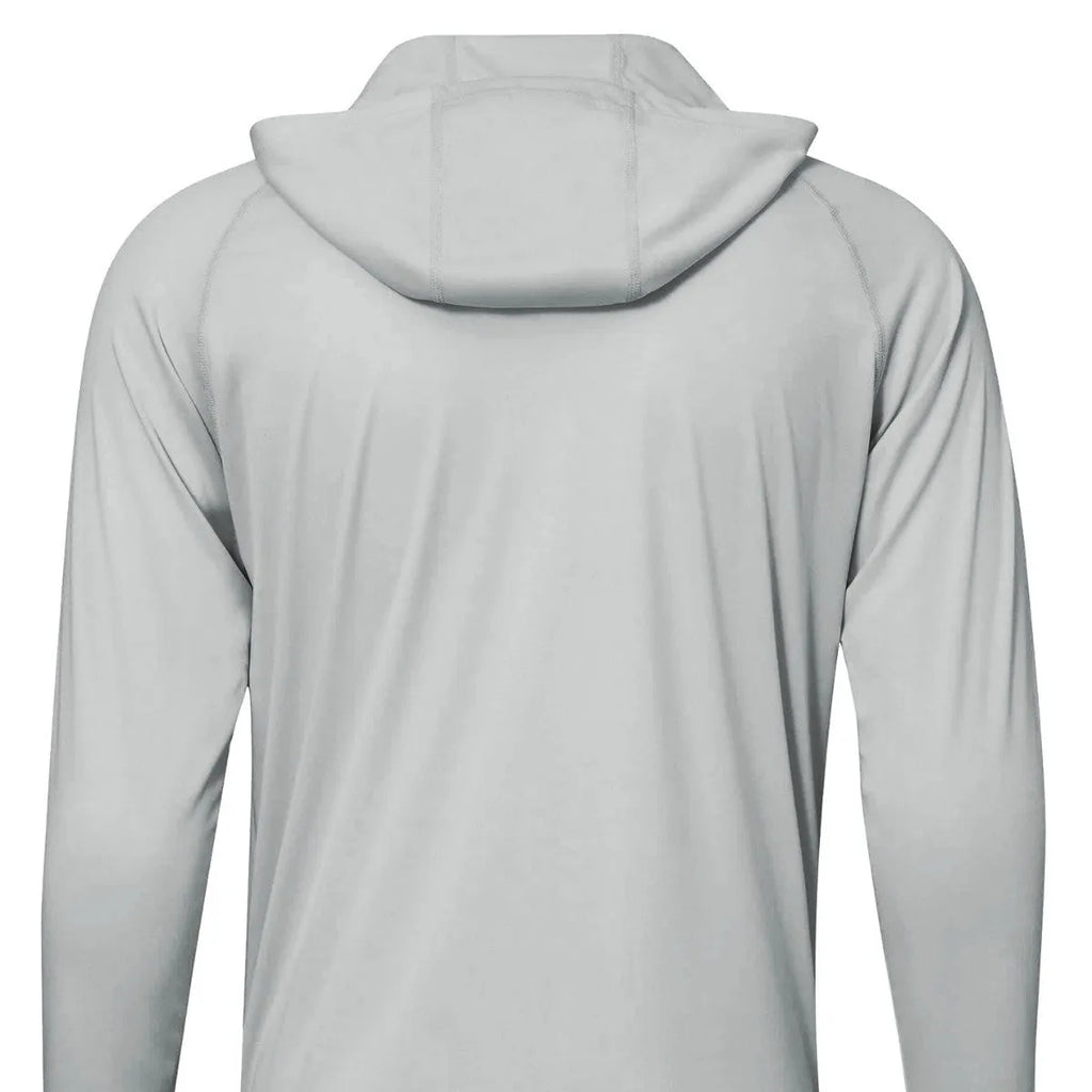 Outdoor long sleeve hooded top for UV protection during fishing and hiking.