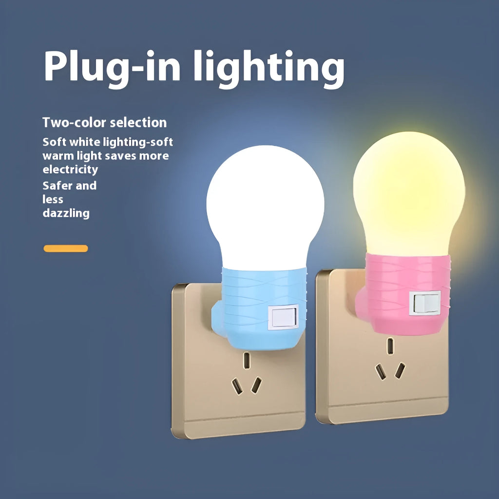 Plug-in bedside baby night light with round design in white, blue or pink shell colours