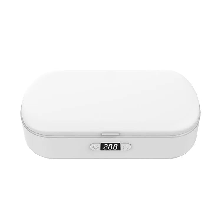 White ABS plastic wireless UV steriliser box with aromatherapy function for mobile phones and jewellery
