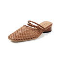 Women's black square toe slippers with hollow-out design and thick chunky heel