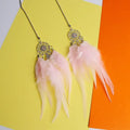 Dreamcatcher car ornament with metal and feather detail, hanging car charm in six colours