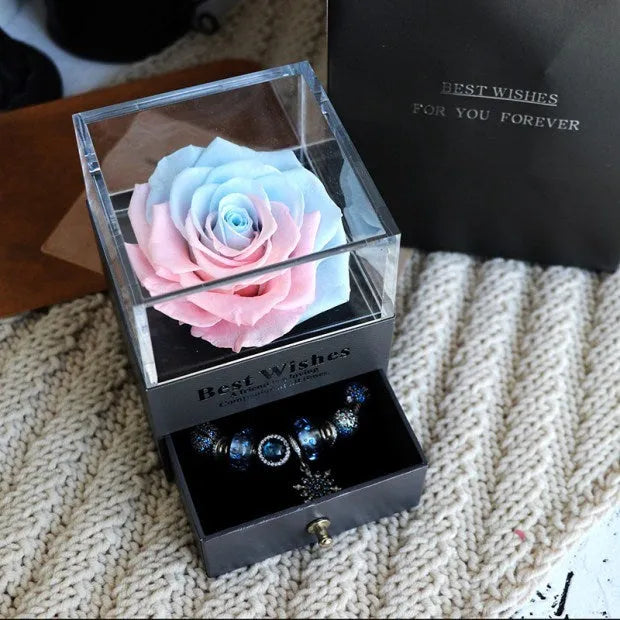 Eternal flower rose jewellery box decorative display gift packaging 8.5 cm