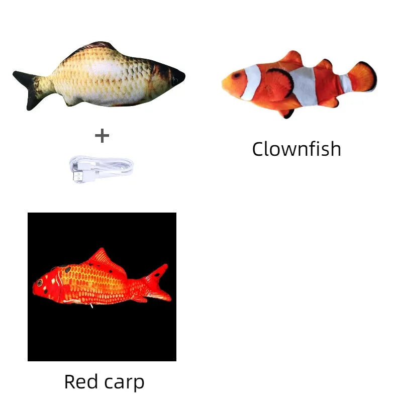 Electronic jumping fish cat toy 30cm long with USB charging cable