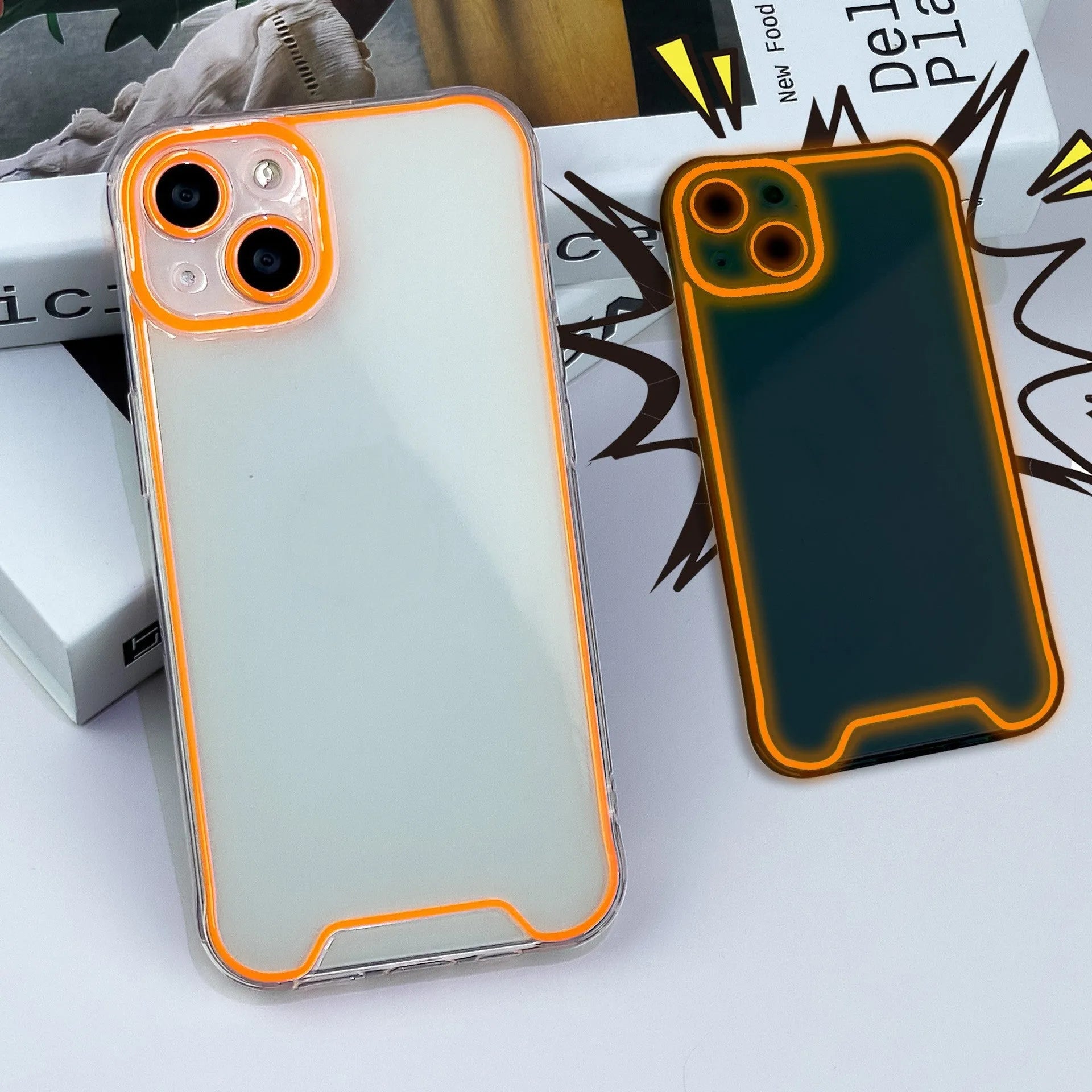 Glow in the dark Christmas themed soft TPU phone case for Apple iPhone, shown in multiple colours.