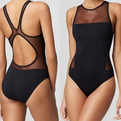 Vido Siamese Sand Swimsuit black high waist retro wave triangle bikini