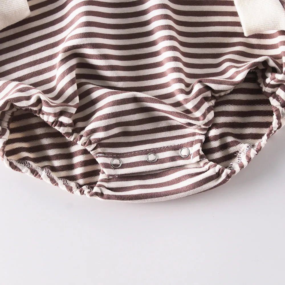 Baby striped hooded one-piece climbing suit in black stripe, 100% cotton, sizes 66-90cm