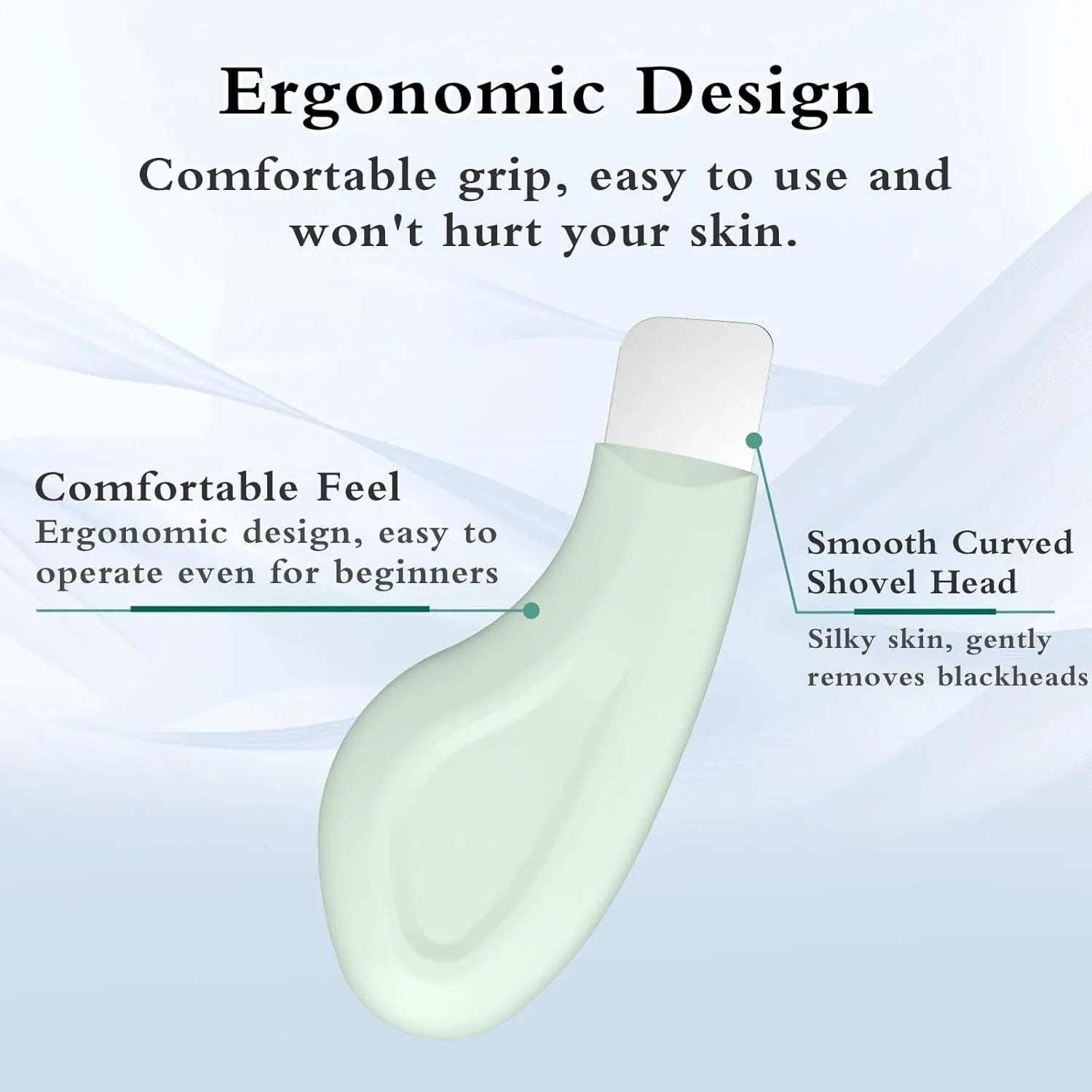 Green stainless steel pore scraper face spatula with a non-slip handle for blackhead removal.