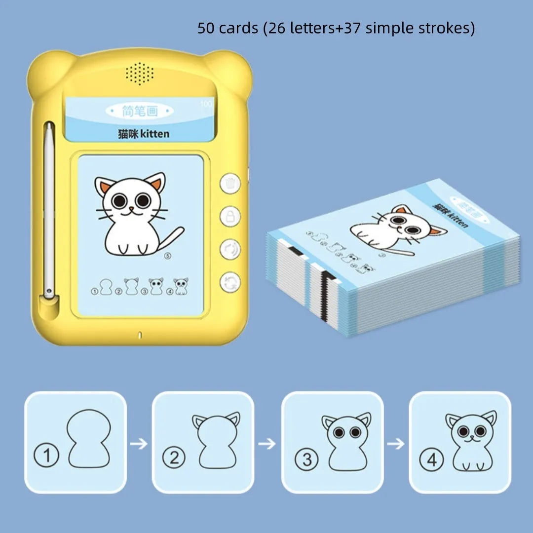 Yellow Creative Stick Figure Early Learning Machine V3 with educational bilingual cards